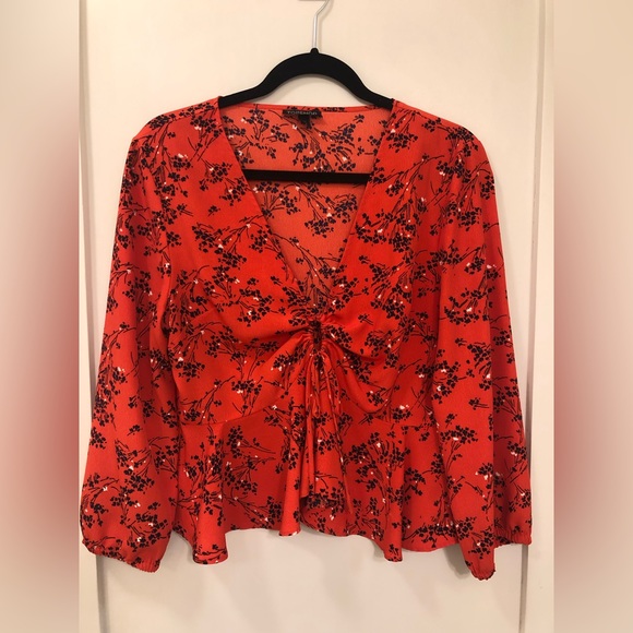 TopShop red peplum tie front style top - Picture 3 of 7